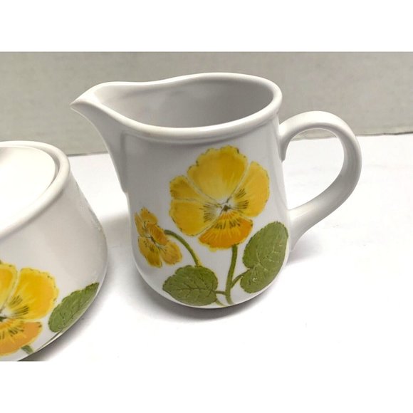 Noritake Progression Flower Time 9072 Creamer & Sugar Dish With Lid Yellow green - Picture 2 of 5